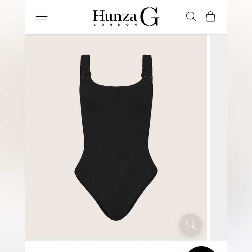 NWT Hunza G Black One-Piece Swimsuit with Square Neck and Ring Detail